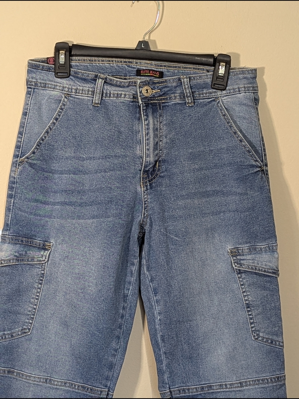 Elite Jeans Cargo Straight Jeans Women Size 9/29 Blue Utility Pocket Mid Rise - Picture 5 of 14